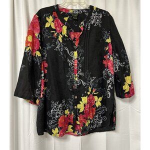 Citron Poeme Silk Cotton Blend floral tunic blouse top size 1X